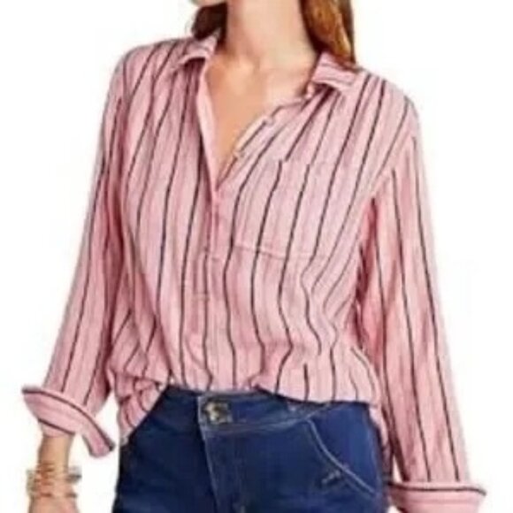 Anthropologie Tops - Anthropologie Isadora Pink Stripe Popover Top